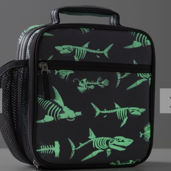 Pottery Barn Kids Mackenzie Grey Shark Bones Glow-in-the-Dark Lunch Box NWT - Picture 6 of 6